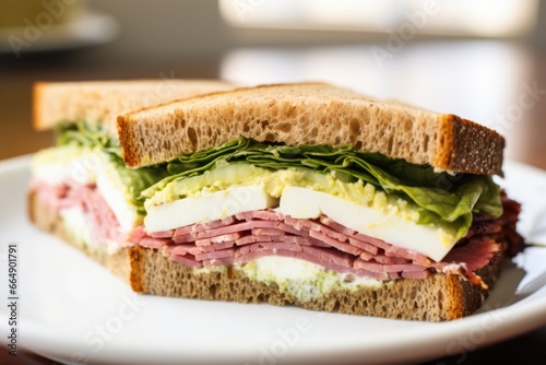 sandwich cut in half, center focus on fillings