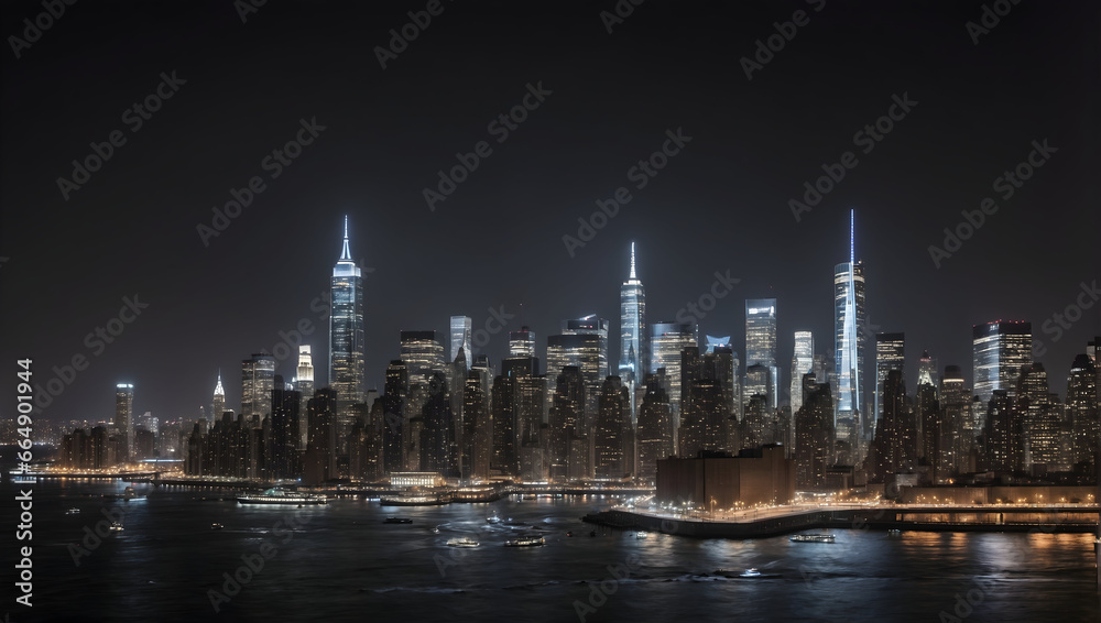 new york city at night, panorama