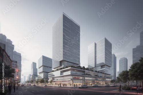 rendering of a city with tall buildings and a street with cars © Thomas