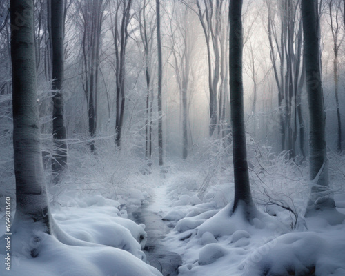 Illustration of AI forest in winter and snow