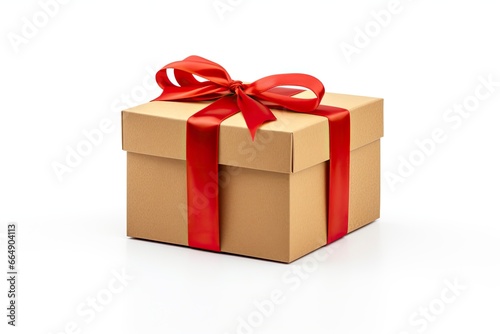 Gift box with red ribbon isolated on white background.