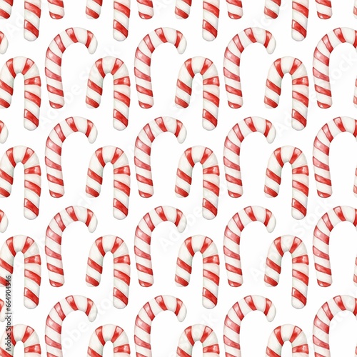 Watercolor red and white candy cane seamless pattern for christmas on white background