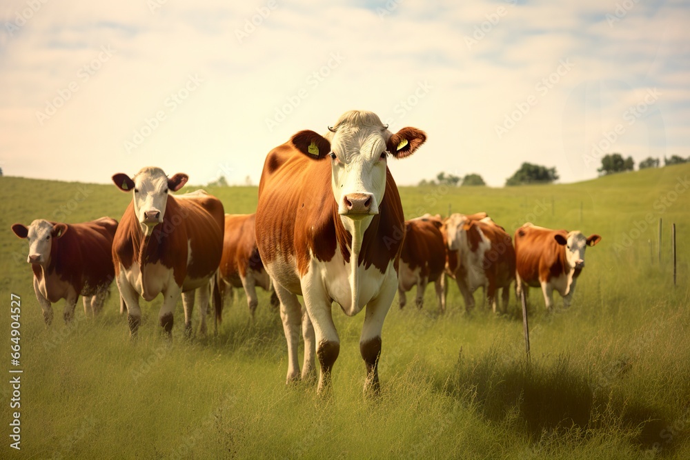Group of cows standing in a grassy field. Group of cows standing in a grassy field.
