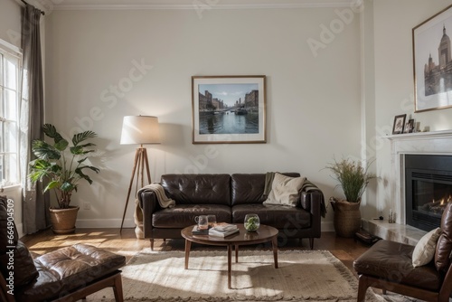 Wallpaper Mural  luxury livingroom interior design mockup with black leather furniture and picture frame in a wall. Torontodigital.ca