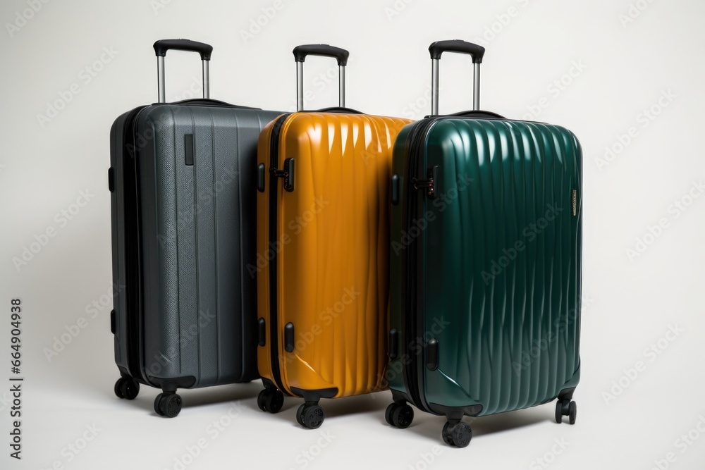 three pieces of luggage of similar size and different color three pieces of luggage of similar size and different color