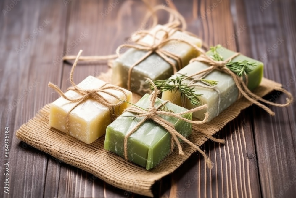 photo of handmade soap bars wrapped in eco-friendly packaging photo of handmade soap bars wrapped in eco-friendly packaging