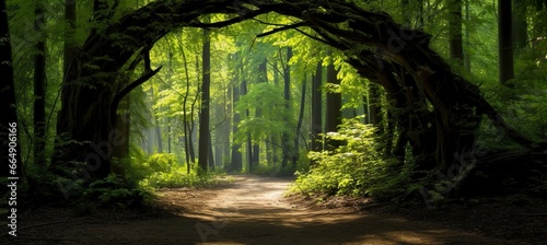 Natural archway shaped by branches in the forest © Md