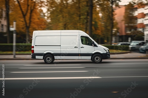 A white delivery van drives on the road during the day. © ORG