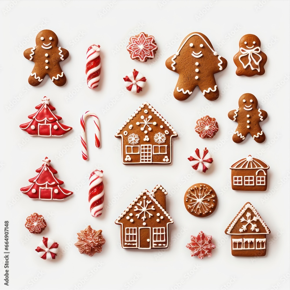 Gingerbread set isolated on a white background. Christmas cookies. Gingerbread set isolated on a white background. Christmas cookies.