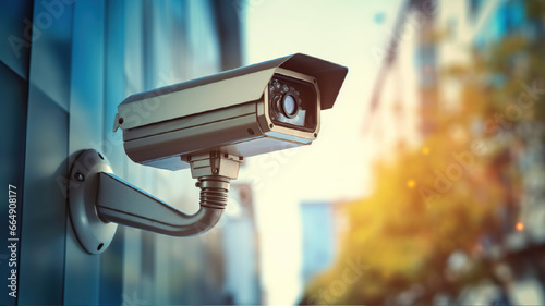 Security camera on the city street, surveillance system, security and protection for cities