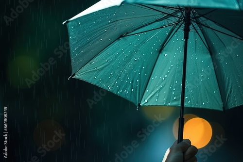 Open an umbrella on a rainy day. It's raining. Stretch out your hand to catch the rain