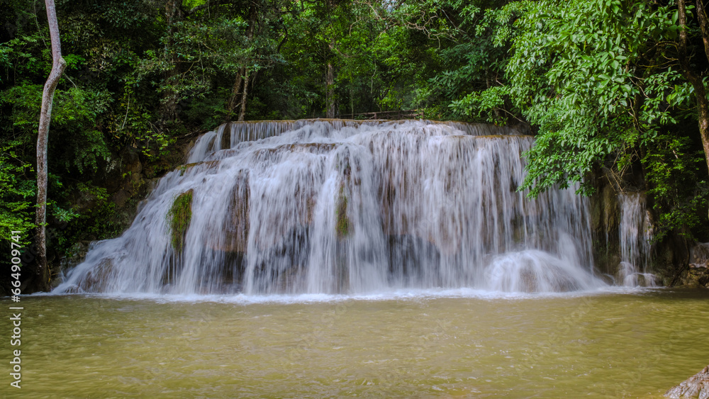 Erawan Waterfall Thailand Kachanaburi, a beautiful deep forest waterfall in Thailand. Erawan Waterfall in National Park