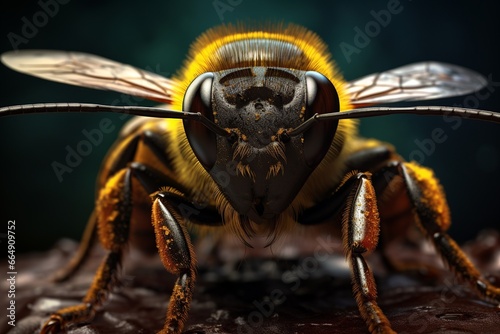 Macro image emphasizing the remarkable details and powerful presence of a bee