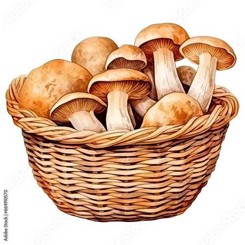 Watercolor Basket Full of Mushrooms
