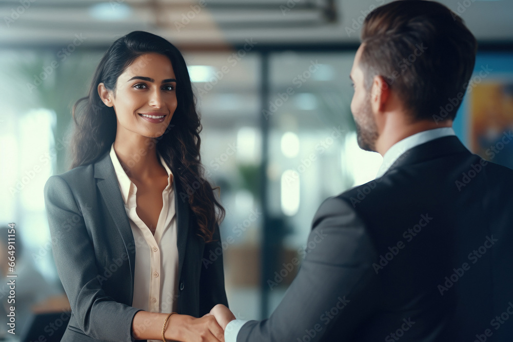 Two Indian business man and woman shaking hands Two Indian business man and woman shaking hands