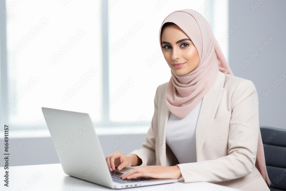 young muslim woman using laptop young muslim woman using laptop