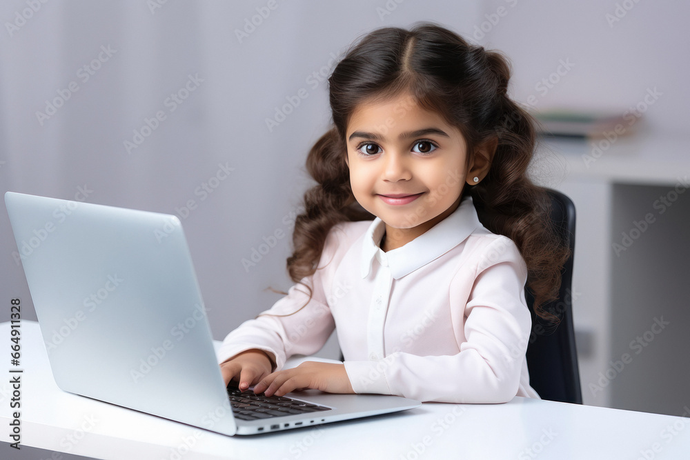 Indian beautiful little girl using laptop Indian beautiful little girl using laptop