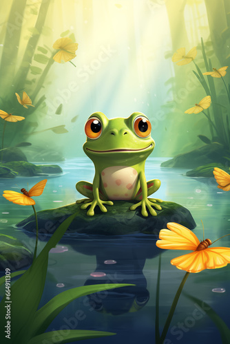 Cartoon-Style Lively Little Frog  Children s Book Cover Illustration