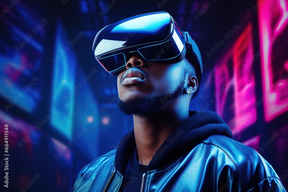 a man who is enjoying the VR he is using. Generative AI a man who is enjoying the VR he is using. Generative AI