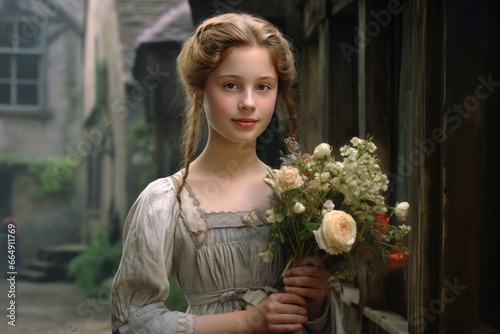 a young woman in a flower garden