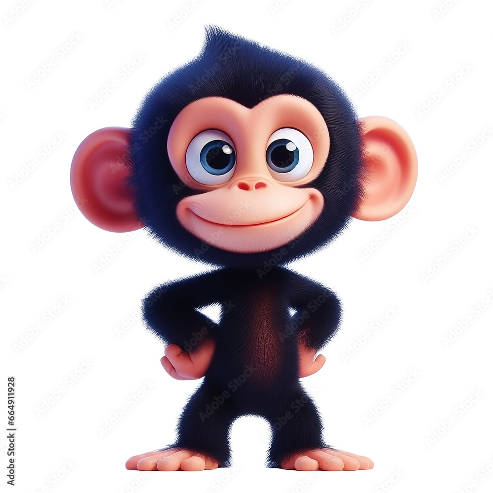 3D Cartoon Character of a Cute Funny Chimpanzee Monkey