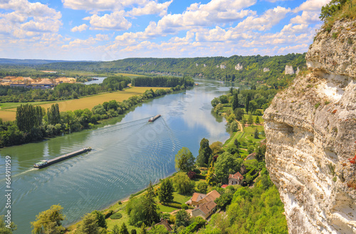 Obraz na płótnie Péniche sur la Seine, Les Andelys, Eure, Normandie, Franc w salonie