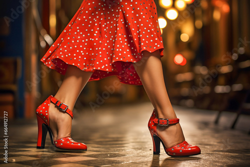 unrecognizable dancer woman with a flamenco dress. Gypsy dancing hispanic folklore of spanish tradition