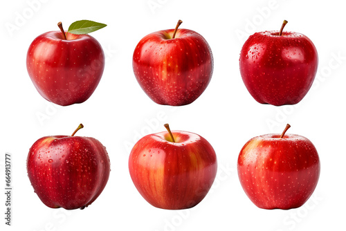 collection of cut-out fresh red apples isolated on a transparent background