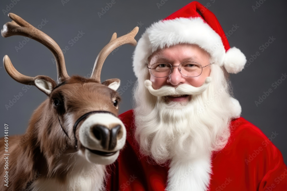 Happy santa claus with reindeer