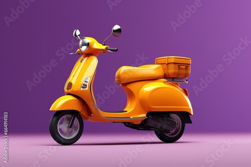 illustration of a vintage yellow scooter motorbike on a purple background.