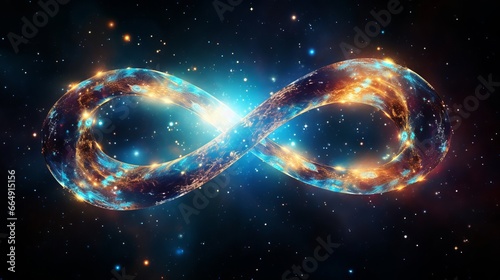 Infinity symbol made of stars and galaxy, representing the eternity of the universe, esoteric illustration