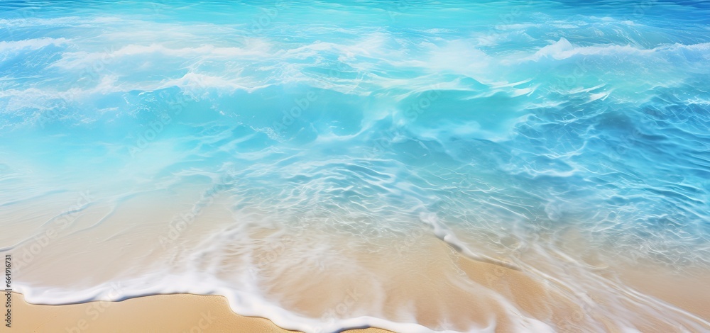 expanse of waves on a white sandy beach. Generative AI