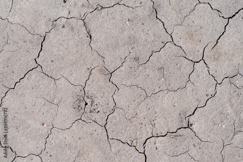 Barren landscape of cracked, dry earth, showing the effects of a lack of moisture photo