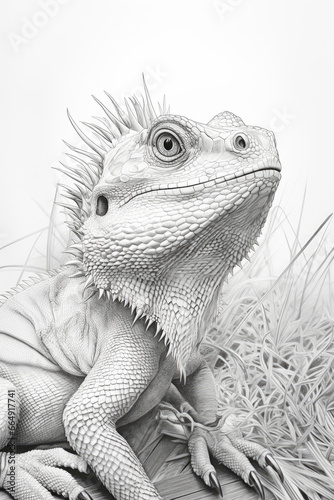 sketch of a Bearded Dragon in a line art hand drawn style