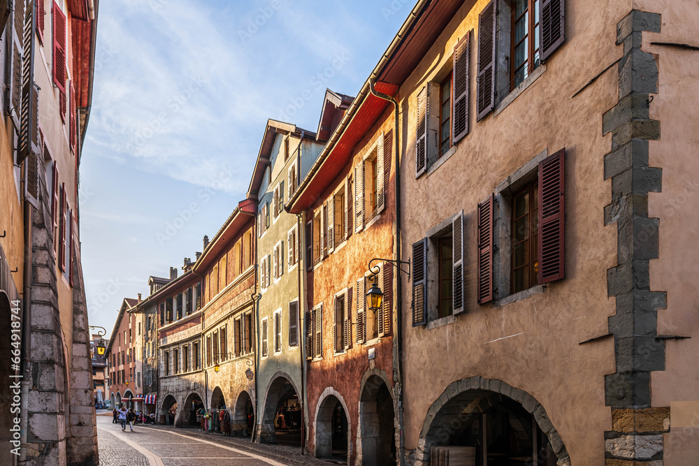 Sainte Claire street, in the evening, in Annecy, Haute Savoie, France