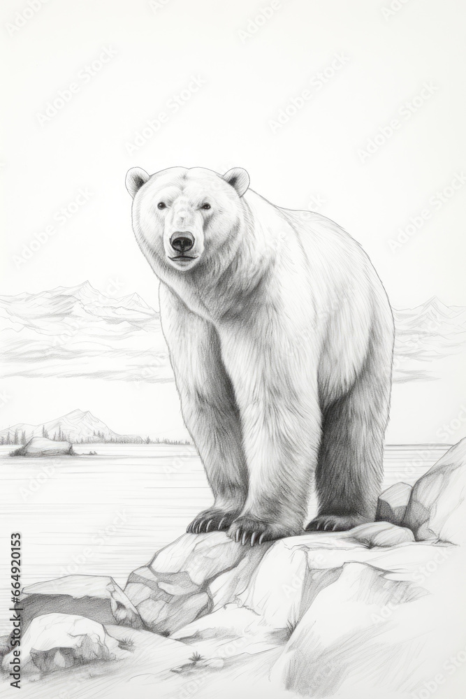 Fototapeta premium sketch of a Polar Bear in a line art hand drawn style