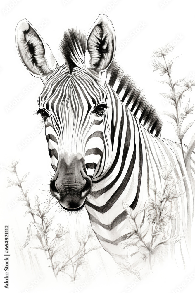 Obraz premium sketch of a Zebra in a line art hand drawn style