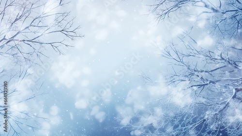 winter forest background with beautiful snow. Generative AI © Nanda