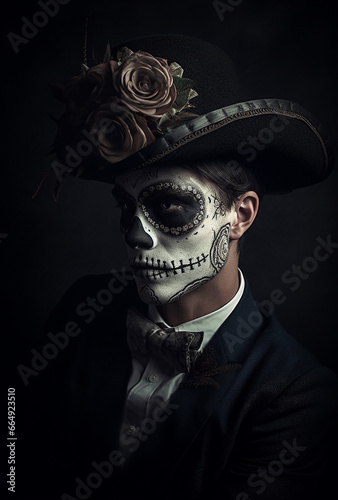 Historical Drama  Authentic Day of the Dead Man in Skeleton Attire