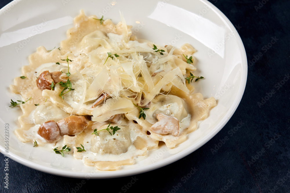 pasta carbonara in the white plate pasta carbonara in the white plate