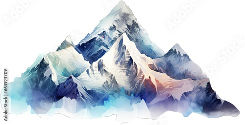Snowy mountains watercolor for decoration on a transparent background Png V1