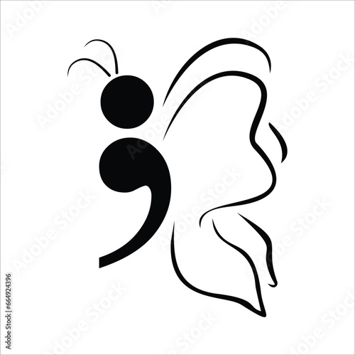 semicolon butterfly tattoo idea vector formats. Eps 10
