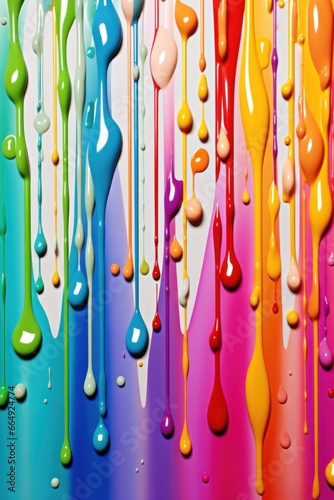 Creative colorful rainbow paint drops and bubbles isolated on white background.
