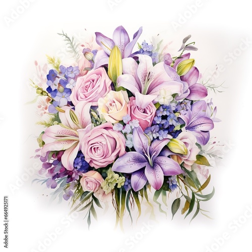 beautiful flower bouquet in watercolor style on white background. © Nanda