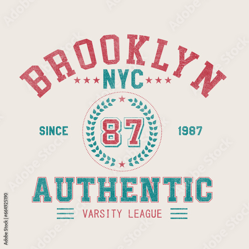 Vintage typography college varsity brooklyn new york slogan print with grunge effect for graphic and vector photo