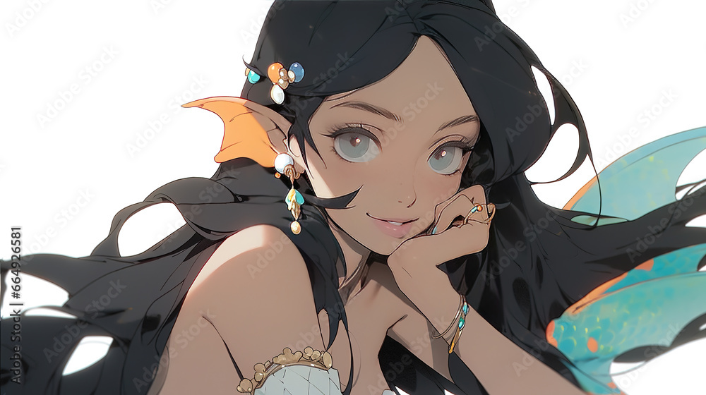 lovely mermaid portrait girl artwork, classic manga design lovely mermaid portrait girl artwork, classic manga design