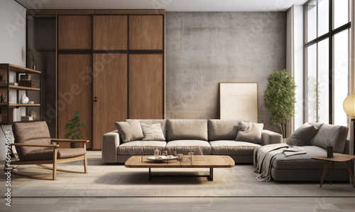 Modern living room interior with door 3d rendering © Sri