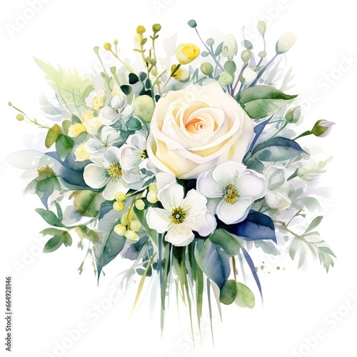 beautiful flower bouquet in watercolor style on white background. Generative AI © Nanda