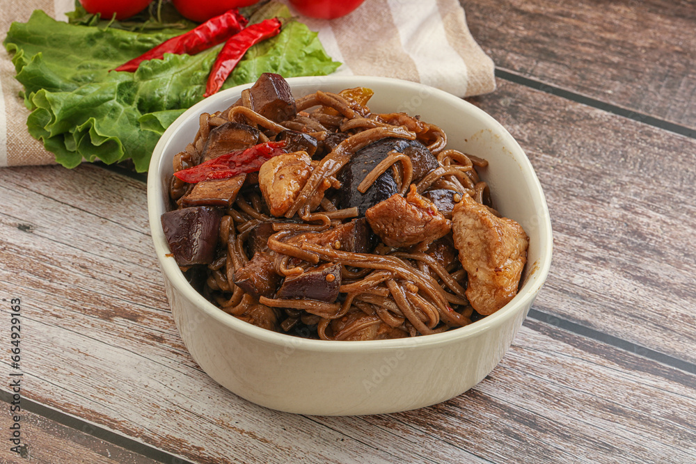Udon soba with pork and vegetables Udon soba with pork and vegetables