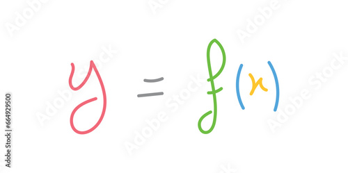 Function notation in mathematics. Function name, input and output value. Mathematics resources for teachers and students. Scientific doodle handwriting concept.